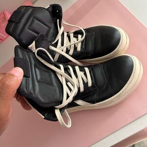 Rick Owens Black High-Top Geo Basket Sneakers with Milk Accents